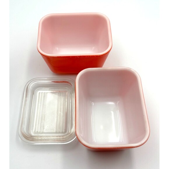 VTG Glass Food Saver - Small Refrigerator Dish w/Lid Square + 2 Pyrex Containers - Picture 5 of 9